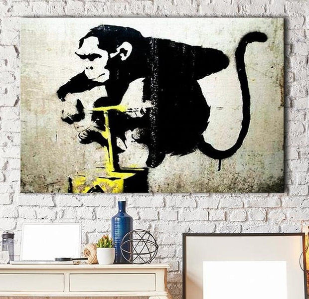 Stretched Canvas Street Art - Banksy: Monkey With Detonator