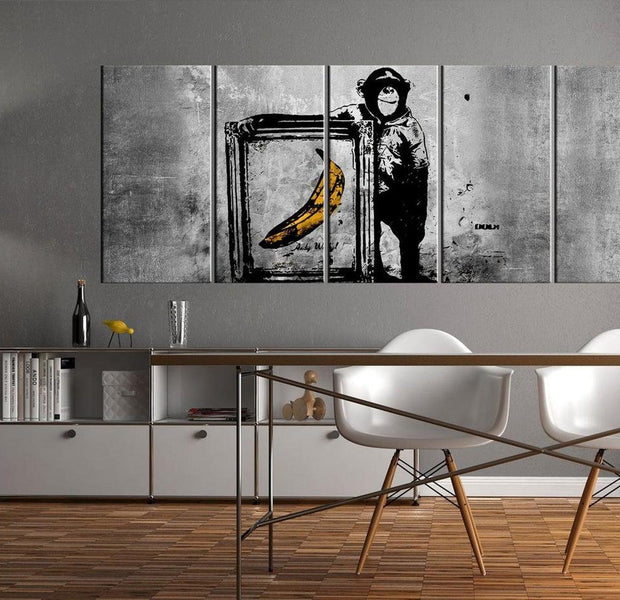 Stretched Canvas Street Art - Banksy: Monkey With Frame