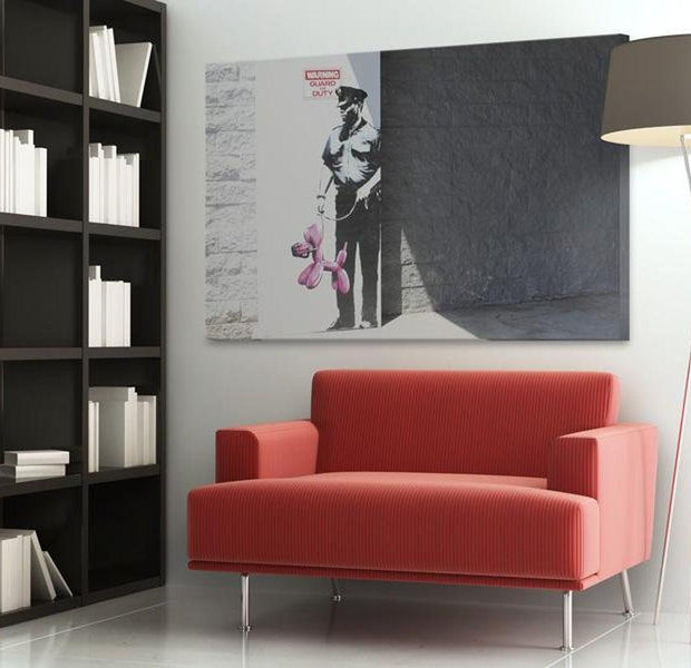 Stretched Canvas Street Art - Banksy: Police Guard And Pink Balloon Dog