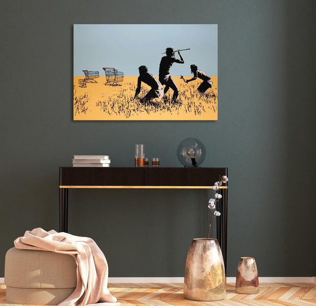 Stretched Canvas Street Art - Banksy: Shopping Cart Hunters