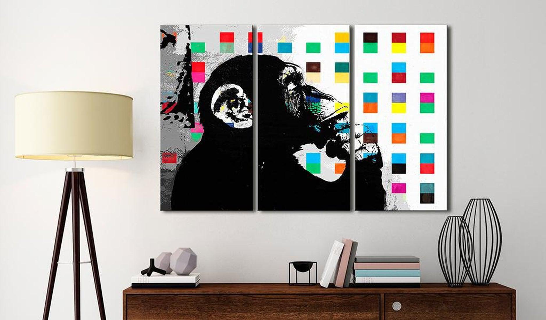 Stretched Canvas Street Art - Banksy: The Thinker Monkey 3 Piece