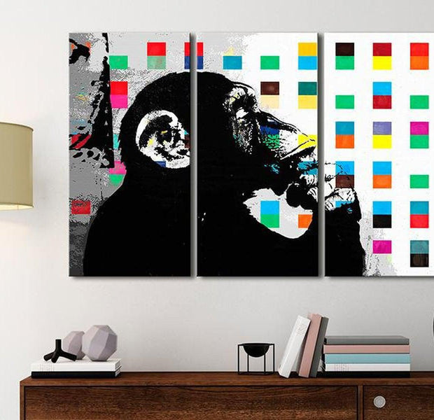 Stretched Canvas Street Art - Banksy: The Thinker Monkey 3 Piece