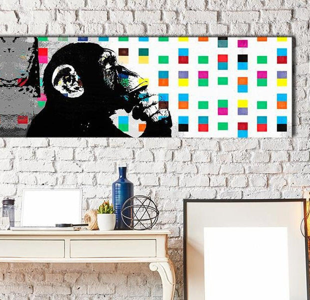 Stretched Canvas Street Art - Banksy: The Thinker Monkey