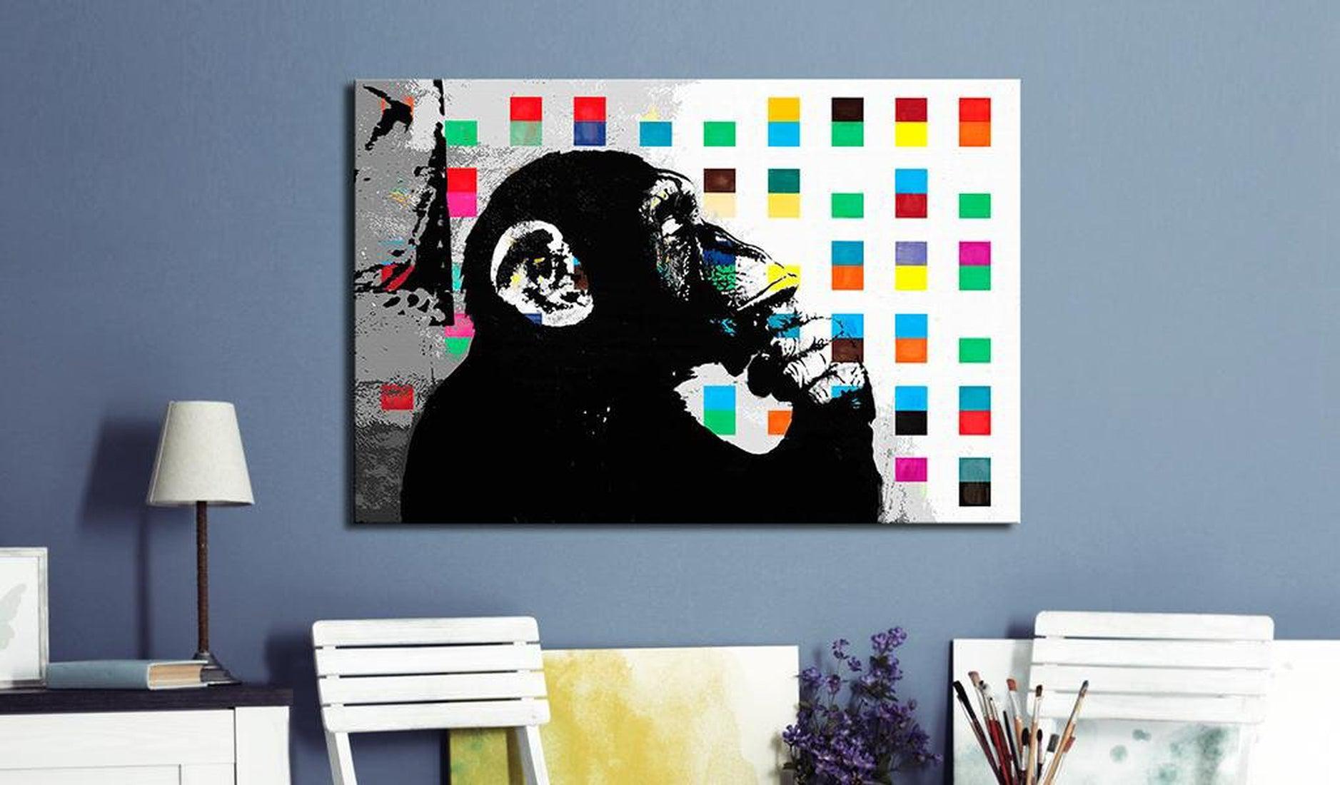 Stretched Canvas Street Art - Banksy: The Thinker Monkey Wide