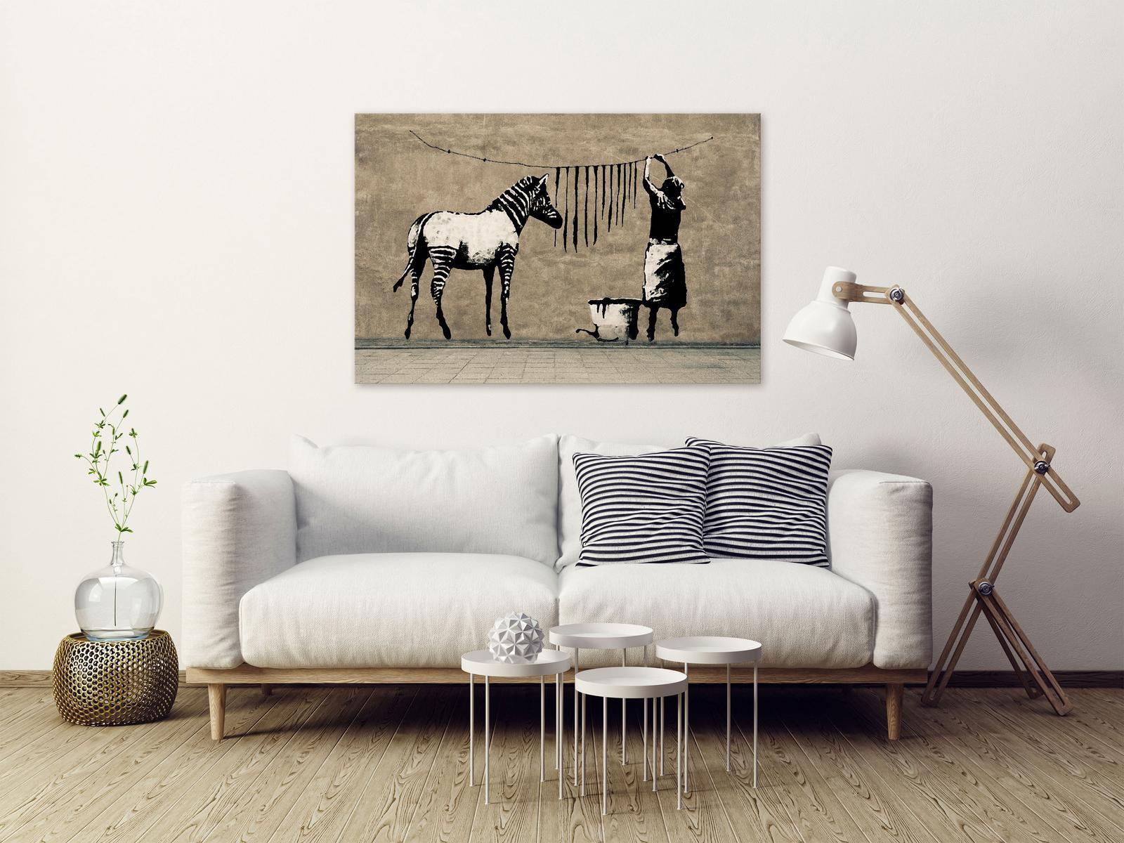 Stretched Canvas Street Art - Banksy: Washing Zebra On Concrete