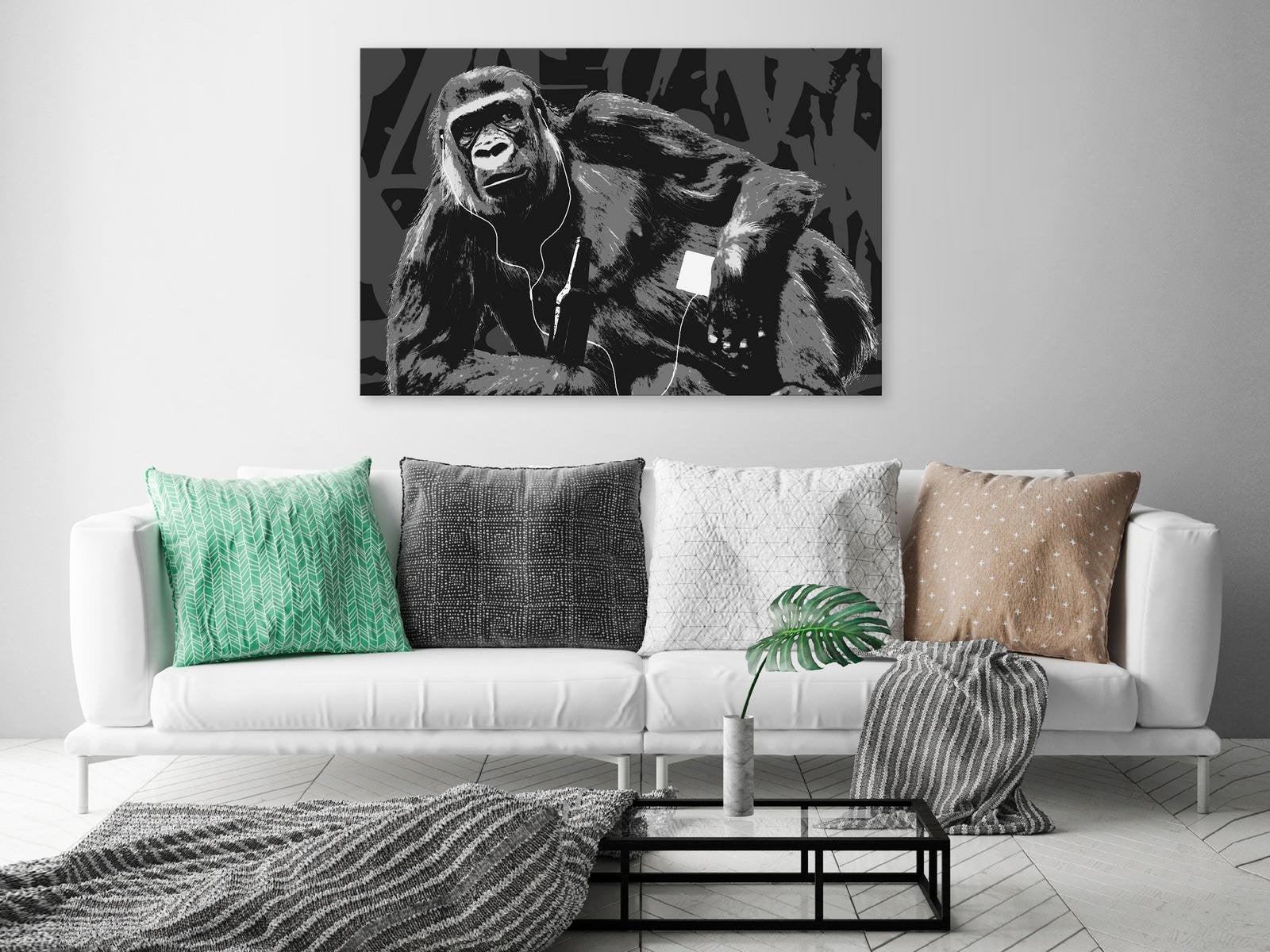 Stretched Canvas Street Art - Pop Art Monkey Narrow Grey