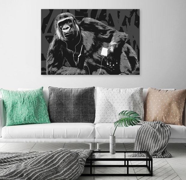 Stretched Canvas Street Art - Pop Art Monkey Narrow Grey