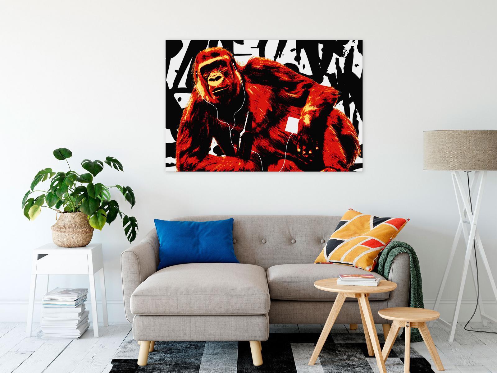 Stretched Canvas Street Art - Pop Art Monkey Narrow Red