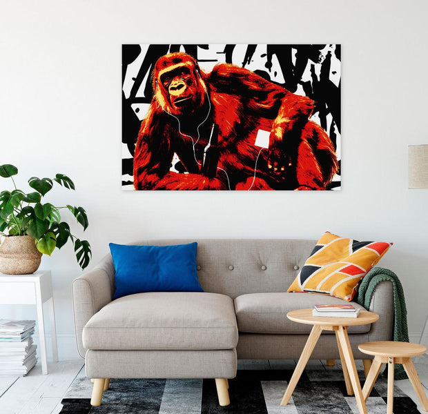 Stretched Canvas Street Art - Pop Art Monkey Narrow Red
