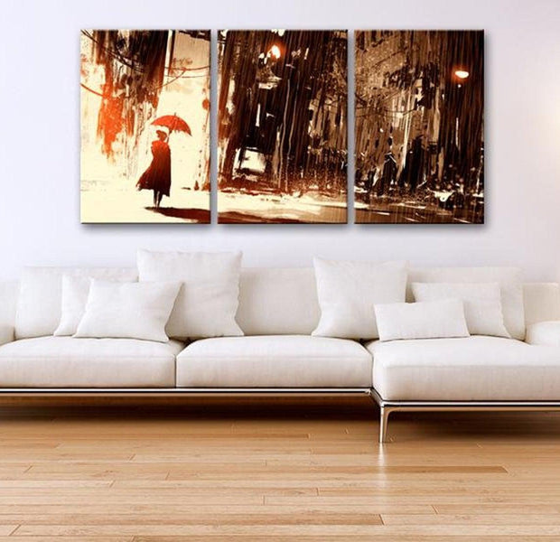 Stretched Canvas Vintage Art - City In The Rain
