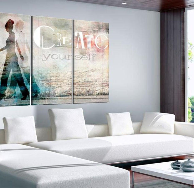 Stretched Canvas Vintage Art - Create Yourself - Triptych