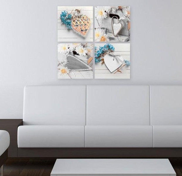 Stretched Canvas Vintage Art - Flowers And Hearts