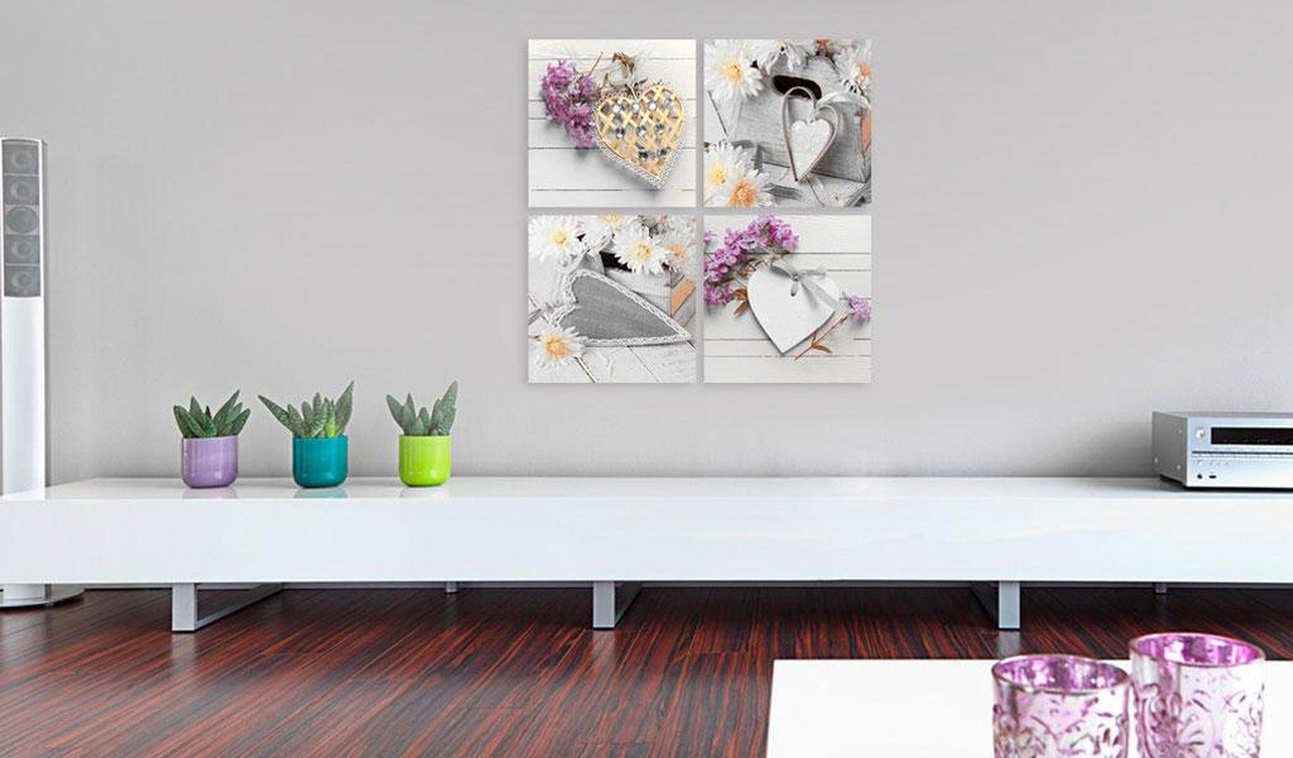 Stretched Canvas Vintage Art - Hearts And Flowers