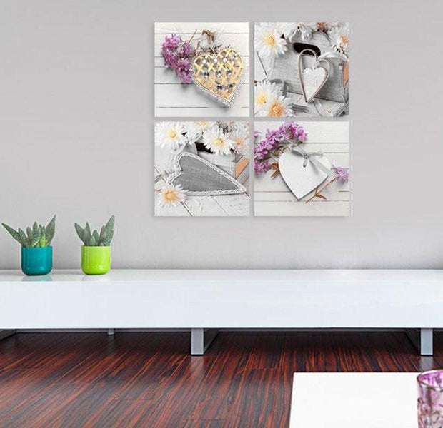Stretched Canvas Vintage Art - Hearts And Flowers