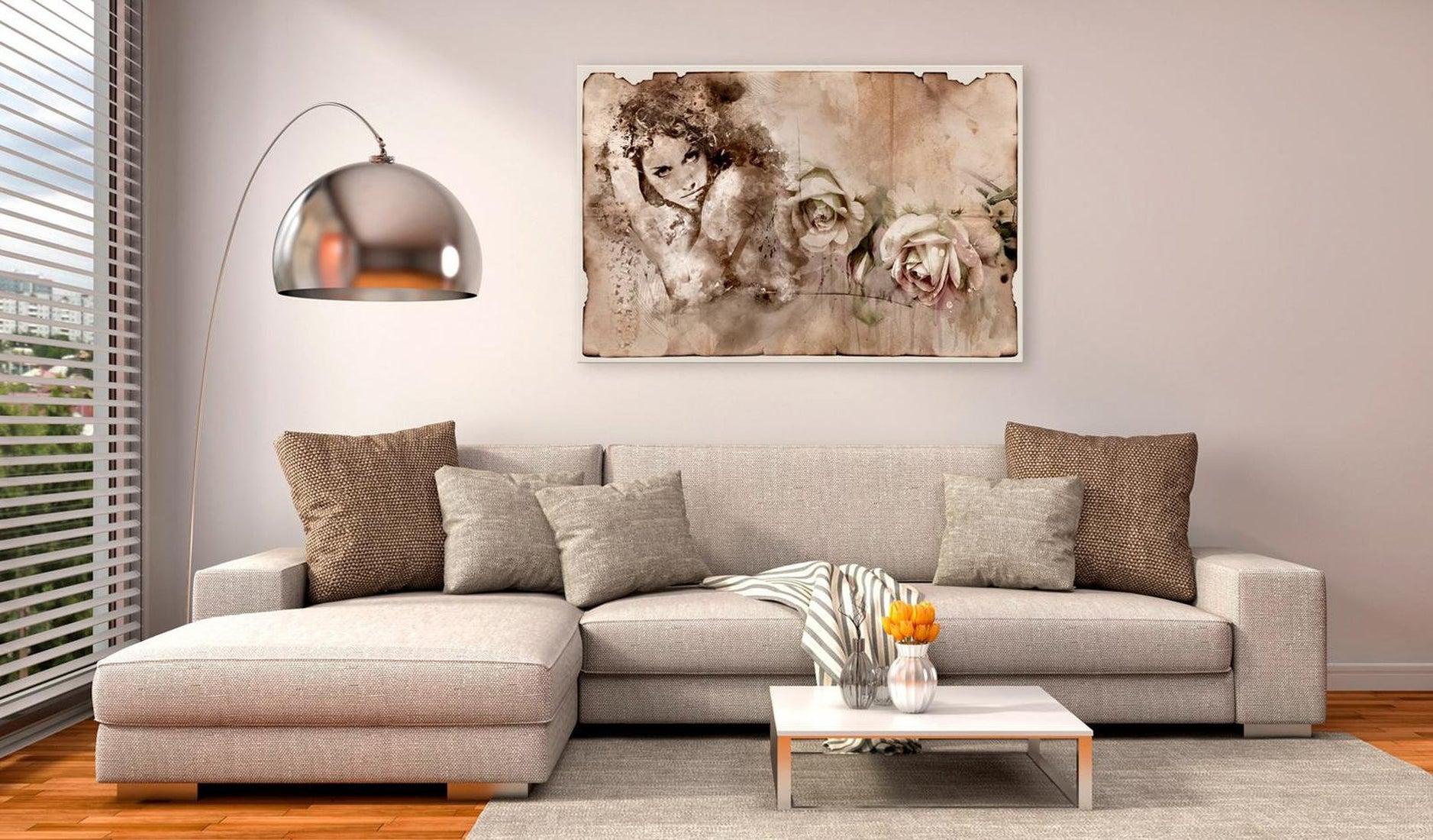 Stretched Canvas Vintage Art - Retro Style: Woman And Roses