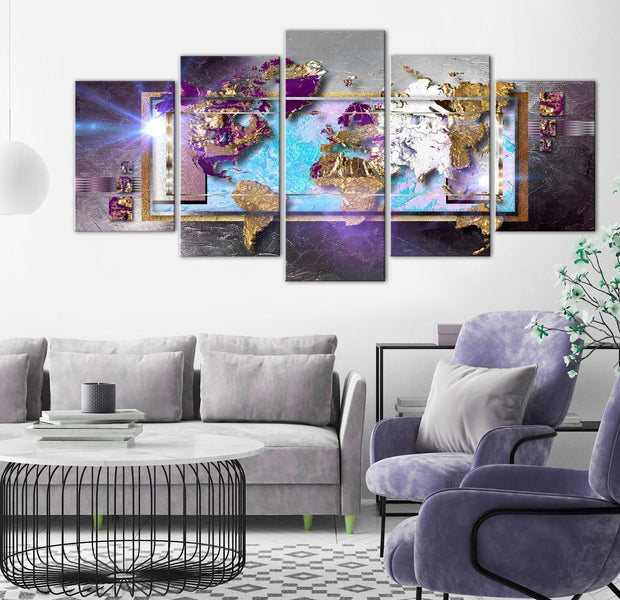 Stretched Canvas World Map Art - Abstract Map 5 Piece