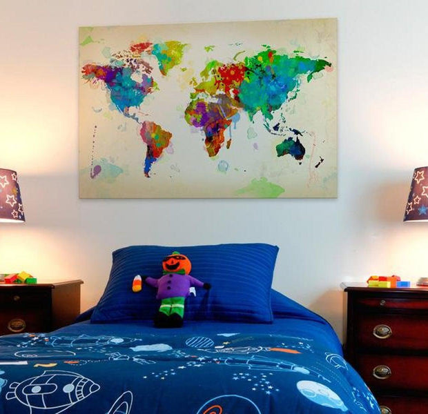 Stretched Canvas World Map Art - All Colors Of The World