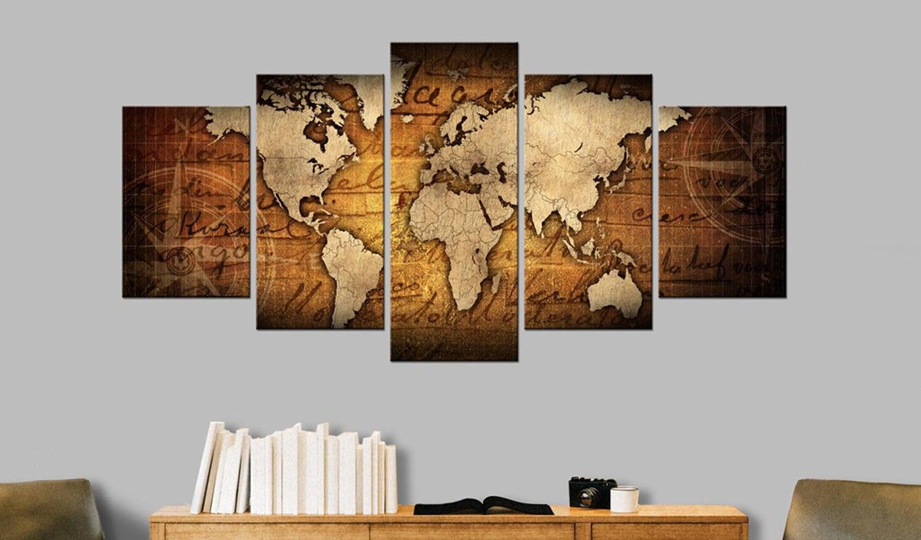 Stretched Canvas World Map Art - Amber Map