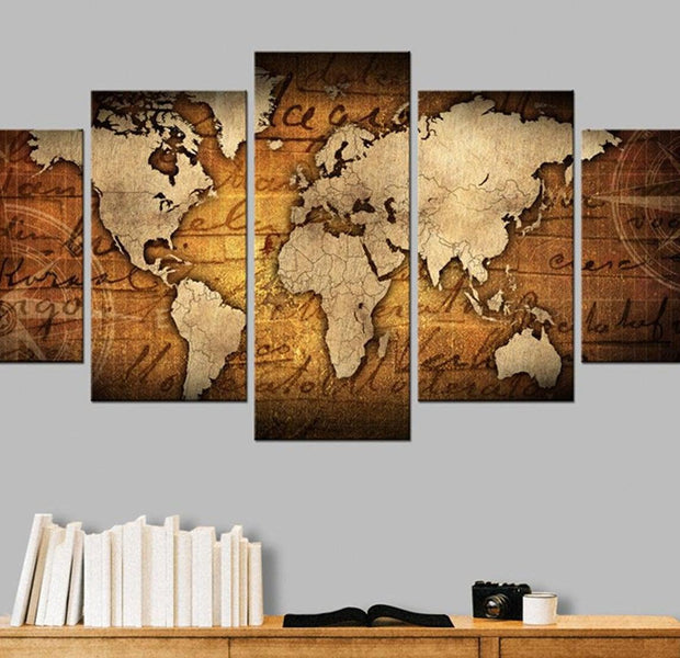 Stretched Canvas World Map Art - Amber Map