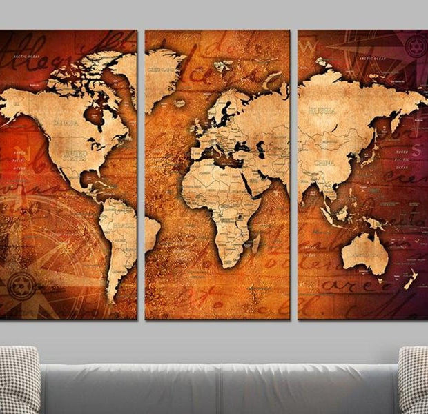 Stretched Canvas World Map Art - Amber Travels