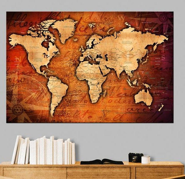Stretched Canvas World Map Art - Amber World