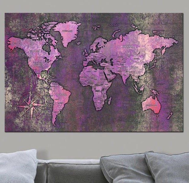 Stretched Canvas World Map Art - Amethyst Map
