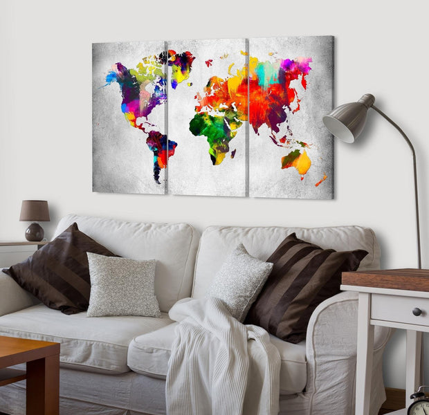 Stretched Canvas World Map Art - Artistic World 3 Piece