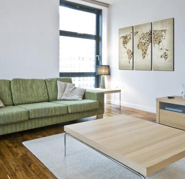 Stretched Canvas World Map Art - Beige Shades Of The World 3 Piece