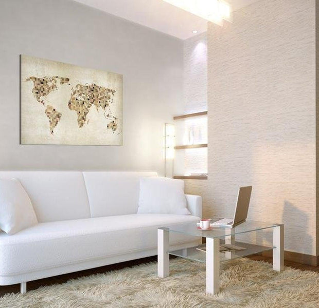 Stretched Canvas World Map Art - Beige Shades Of The World