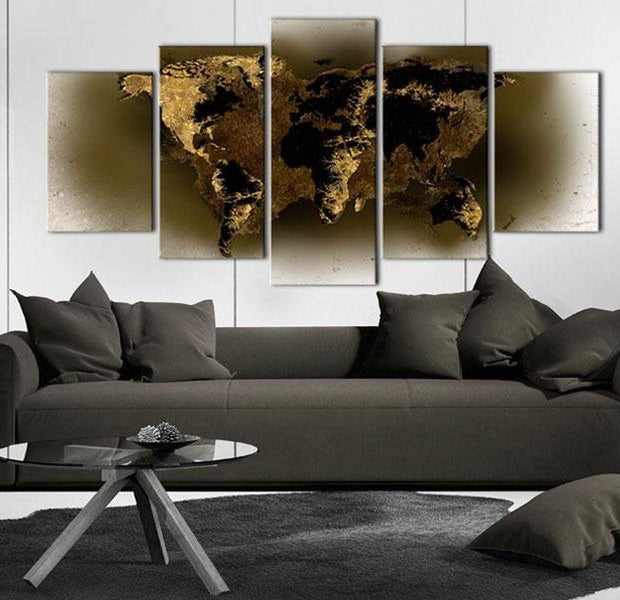 Stretched Canvas World Map Art - Brass Continents