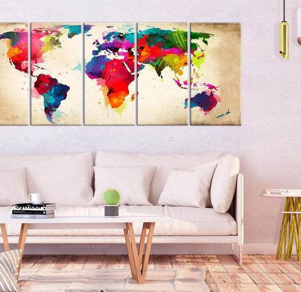 Stretched Canvas World Map Art - Bright Continents