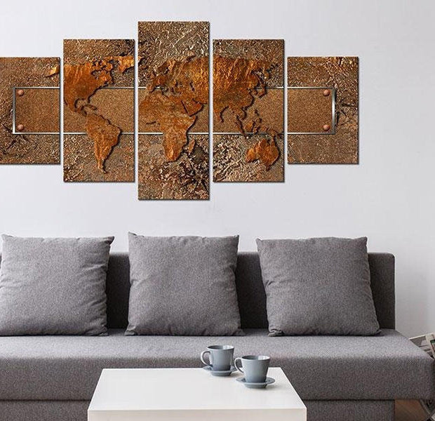 Stretched Canvas World Map Art - Brown Escapade