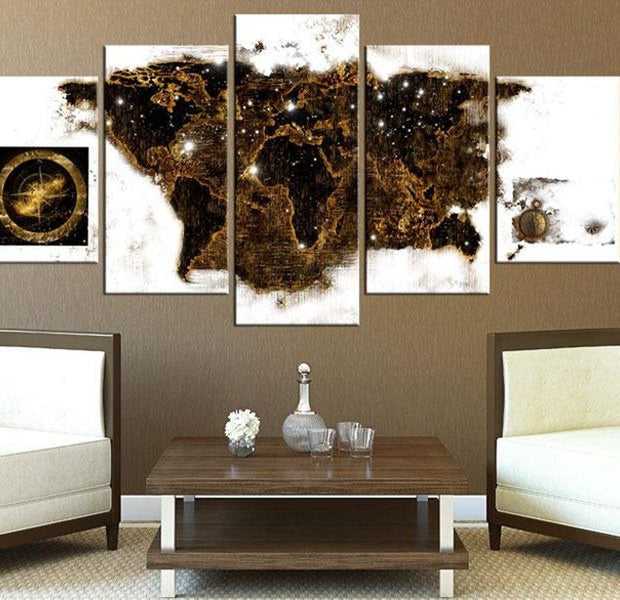 Stretched Canvas World Map Art - Brown Map