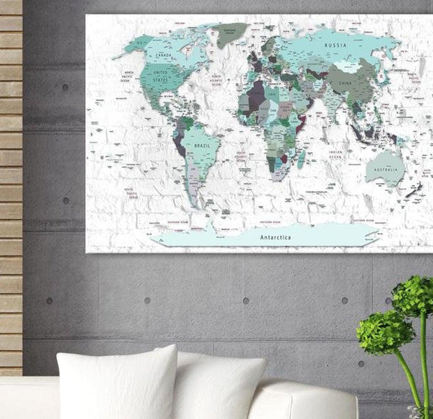 Stretched Canvas World Map Art - Cerulean Border
