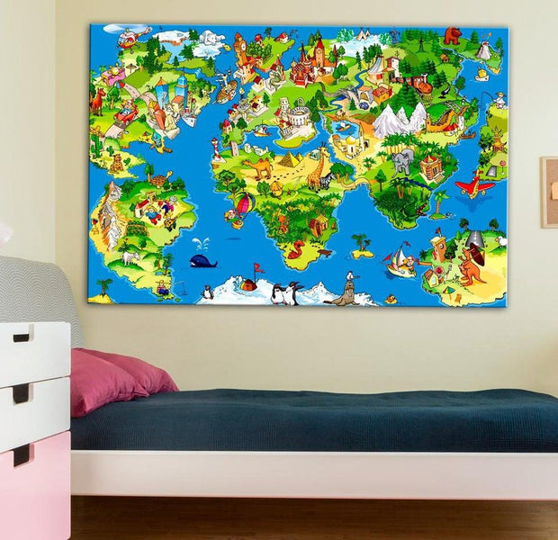 Stretched Canvas World Map Art - Children's Map Wide