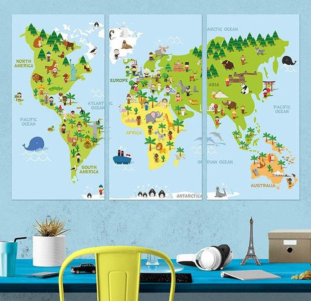 Stretched Canvas World Map Art - Children's World