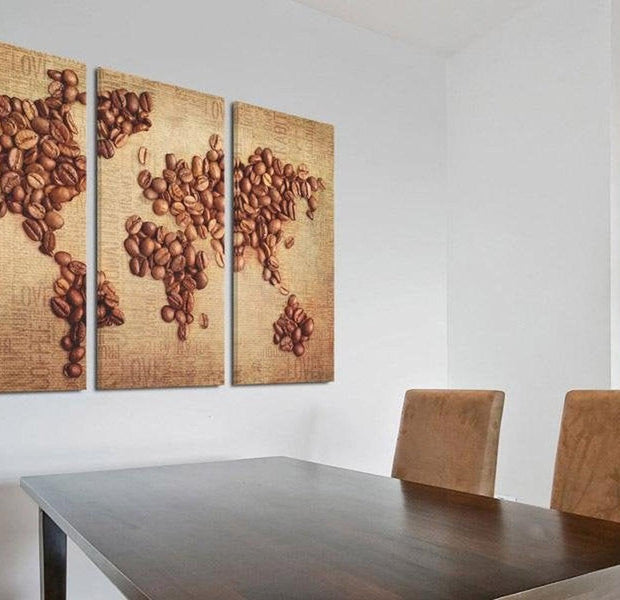 Stretched Canvas World Map Art - Coffee From Around The World 3 Piece