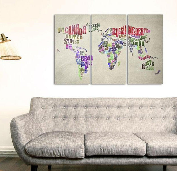 Stretched Canvas World Map Art - Colorful Countries 3 Piece