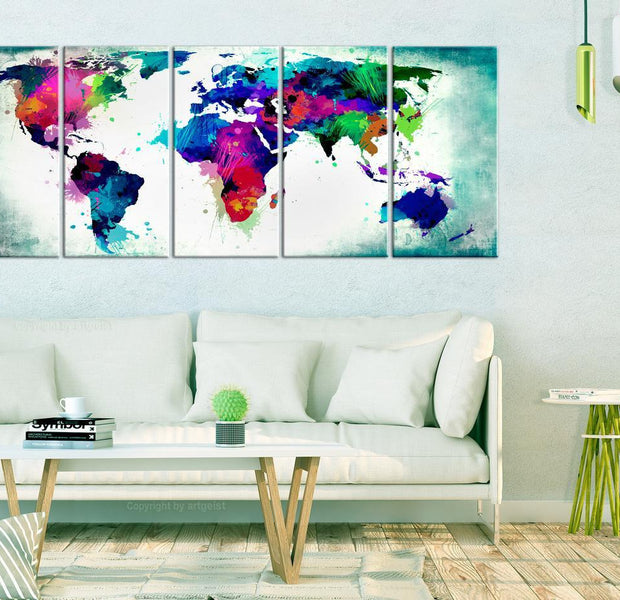 Stretched Canvas World Map Art - Colourful Chaos