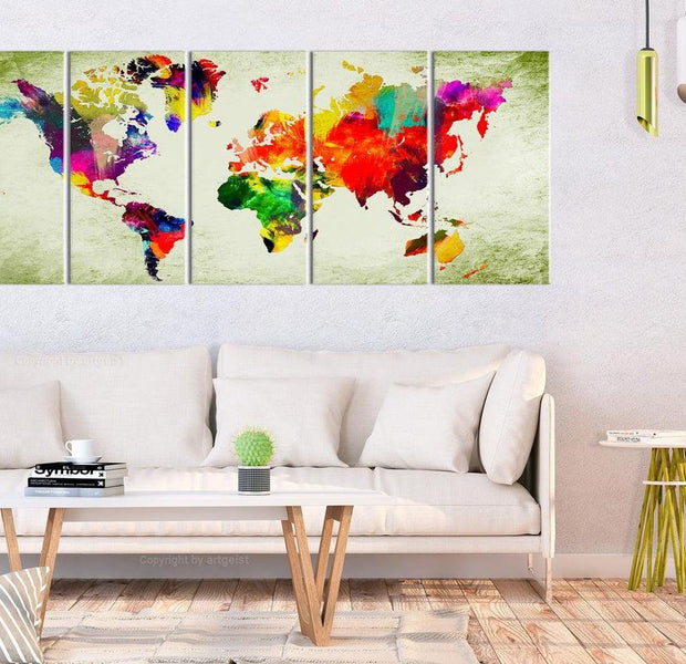 Stretched Canvas World Map Art - Colourful Continents