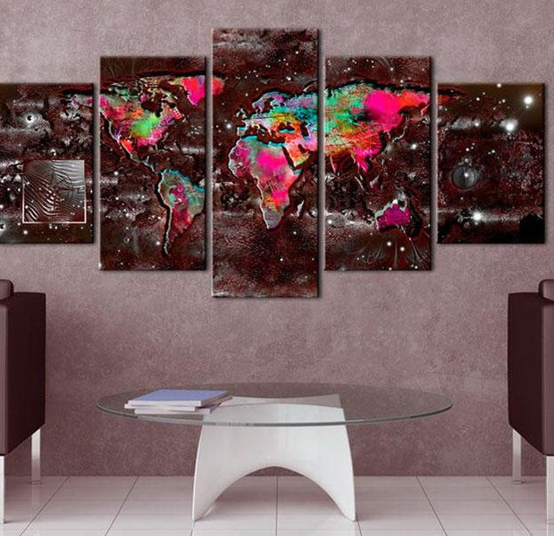 Stretched Canvas World Map Art - Colourful Extravagance