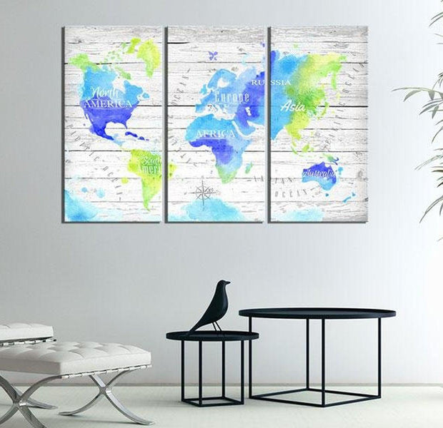 Stretched Canvas World Map Art - Colourful Journeys