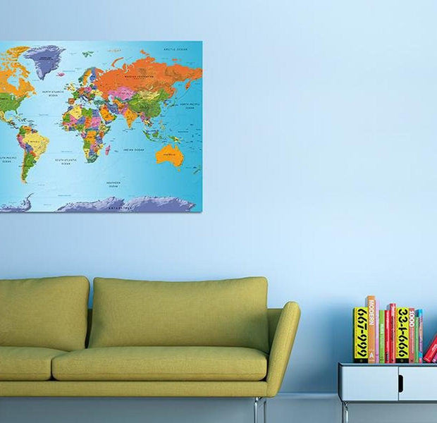 Stretched Canvas World Map Art - Colourful Note