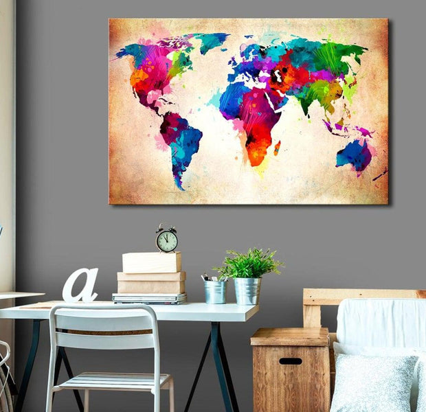 Stretched Canvas World Map Art - Colourful Ranger