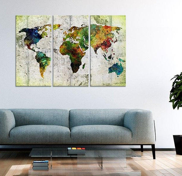 Stretched Canvas World Map Art - Colourful Travels