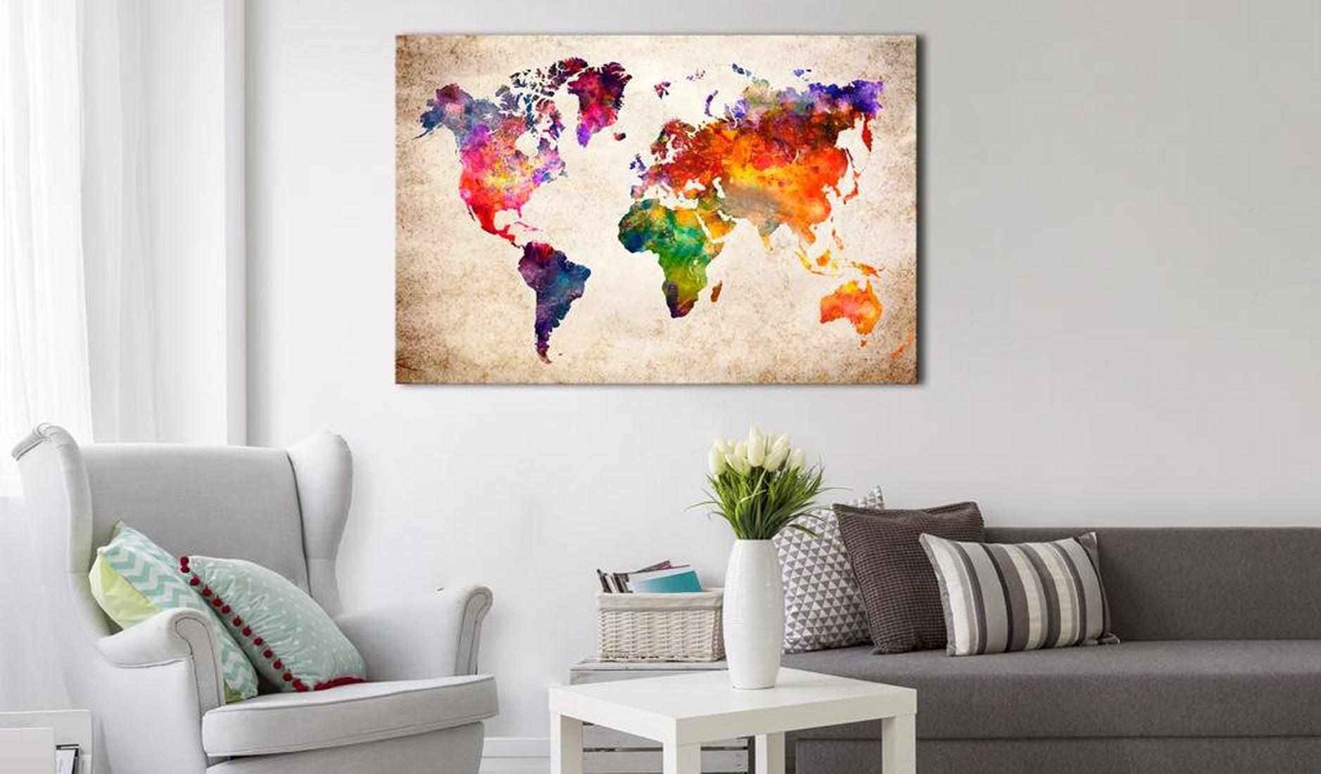 Stretched Canvas World Map Art - Colourful Universe