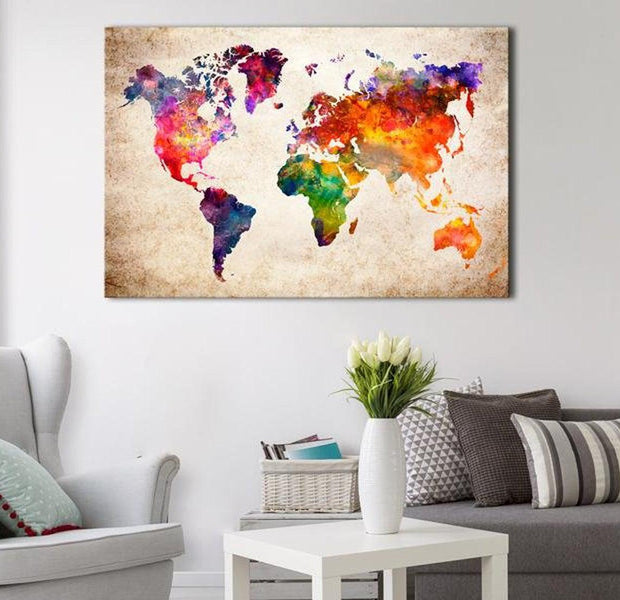 Stretched Canvas World Map Art - Colourful Universe