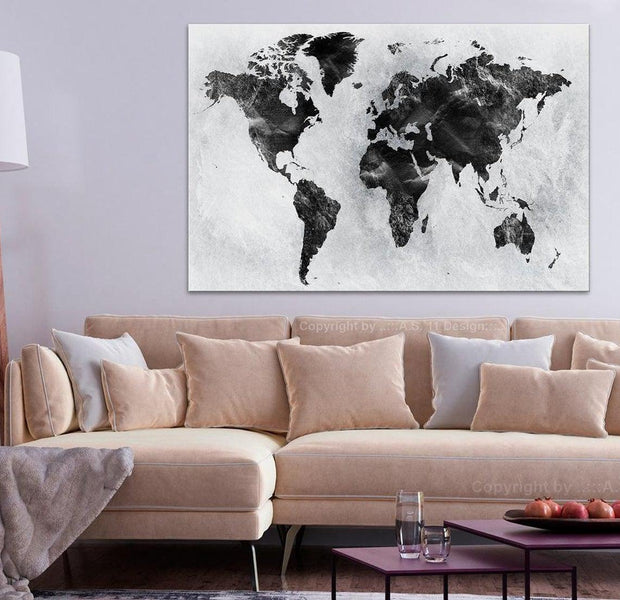 Stretched Canvas World Map Art - Colourless World Wide