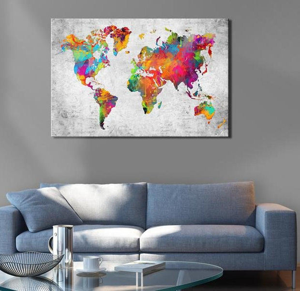 Stretched Canvas World Map Art - Colours Of Modernity