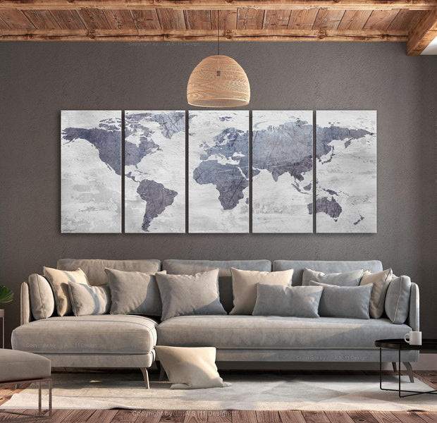 Stretched Canvas World Map Art - Concrete World Map Narrow